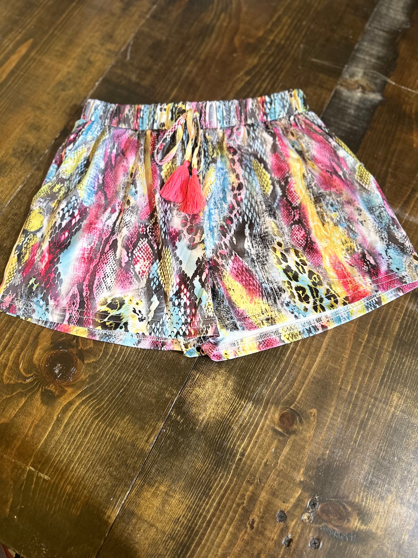 Multi-Colored Snake Skin Shorts