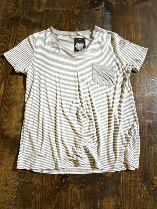 Grey Striped Pocket Tee