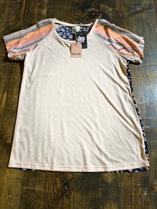Peach Mixed Pattern Sleeve Top