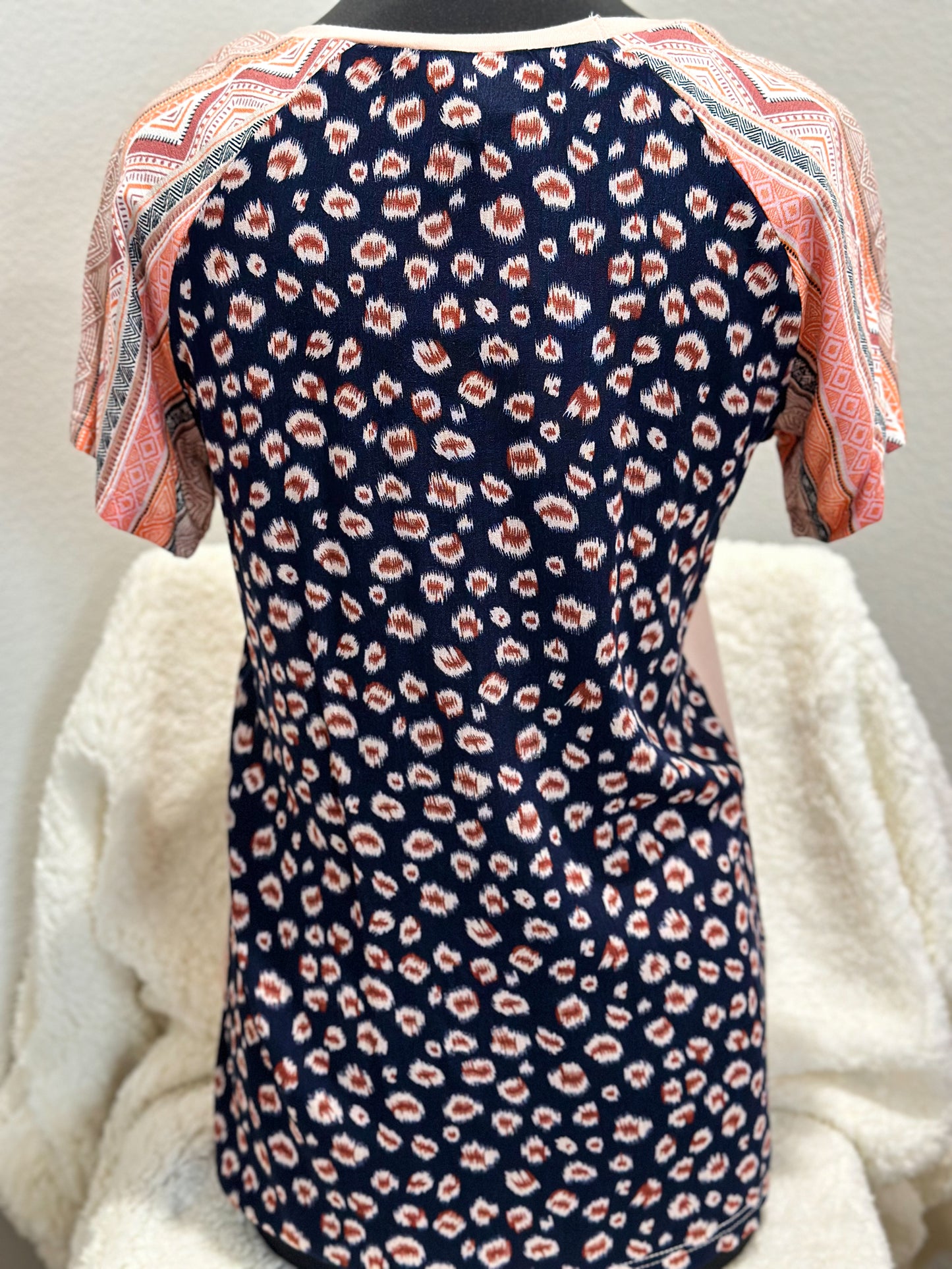 Peach Mixed Pattern Sleeve Top
