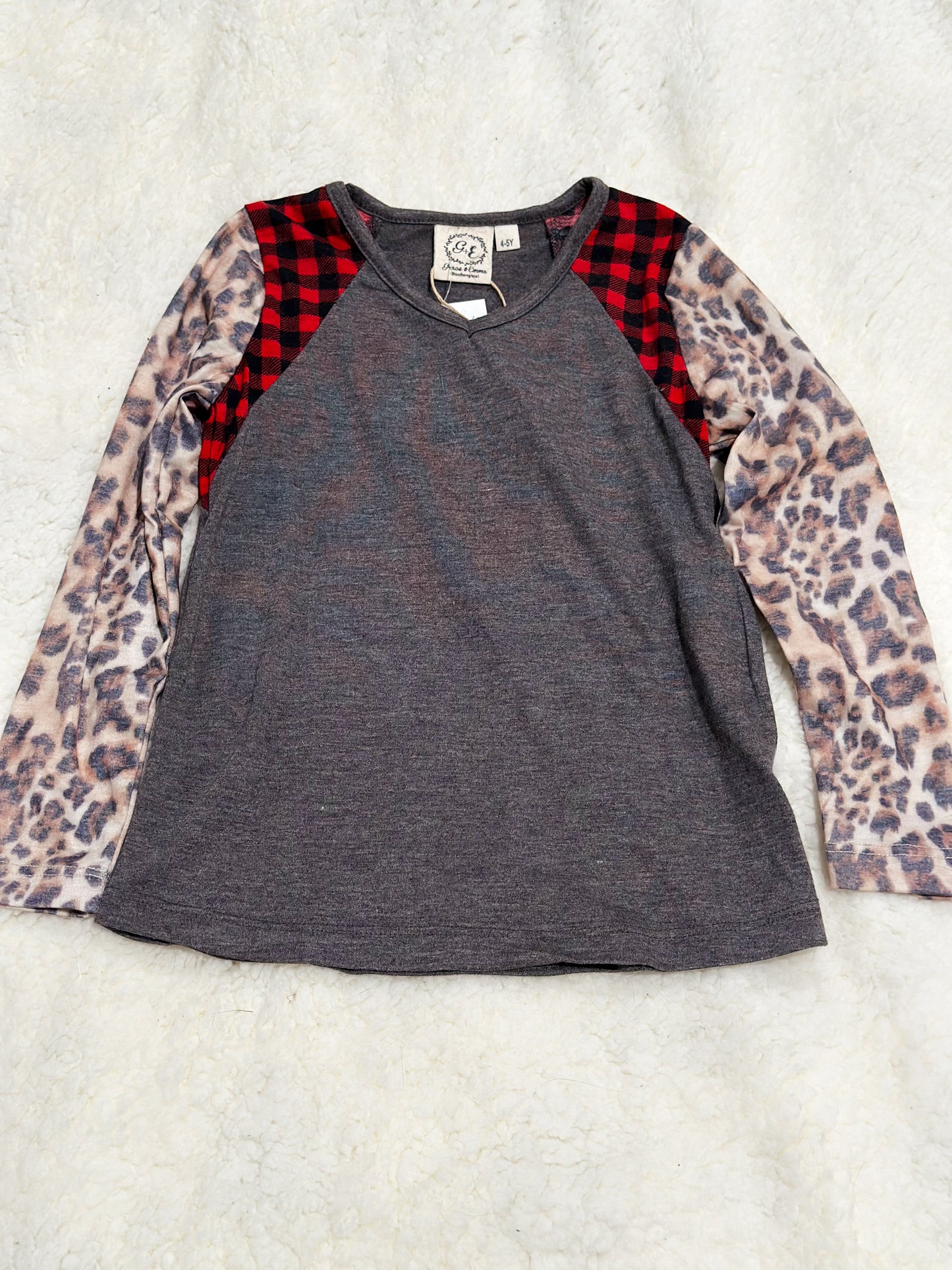Girls Leopard/Buffalo Plaid Top