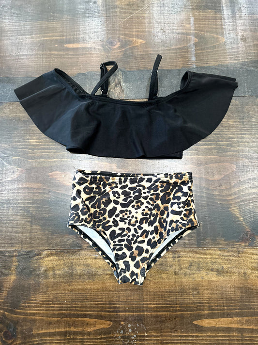 Girls Leopard Bathing Suit Set