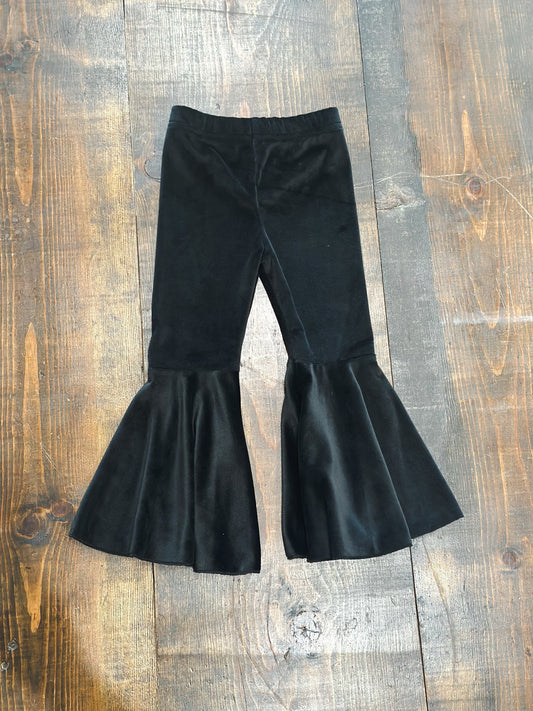 Girls Black Velvet Flare Bottoms