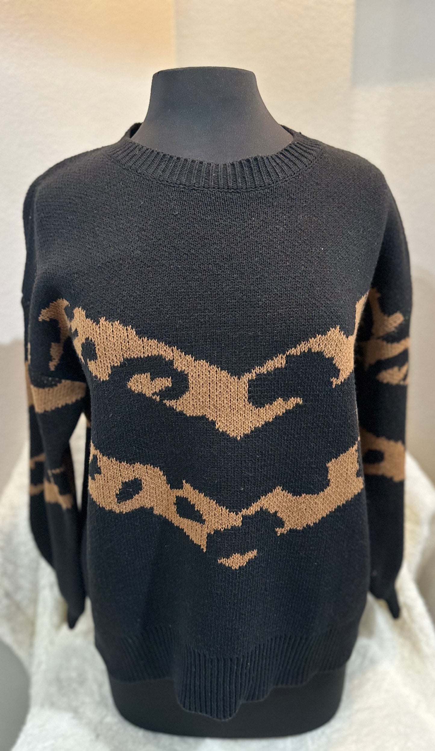 Leopard V Black Sweater