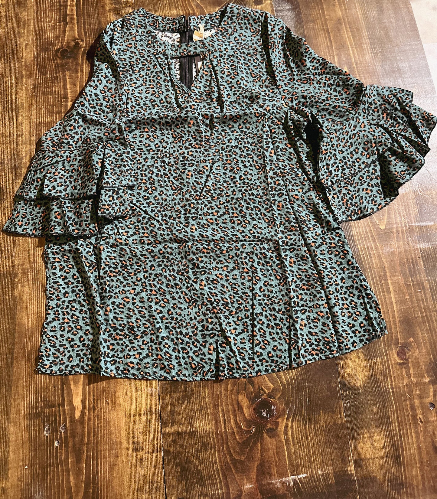 Leopard, Ruffle Sleeve, Blouse