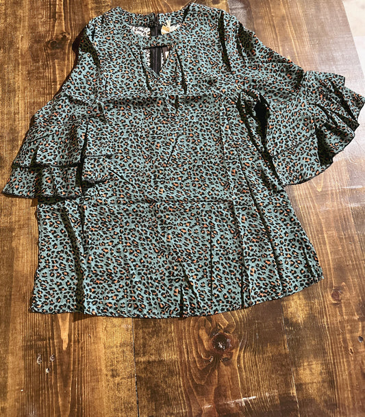 Leopard, Ruffle Sleeve, Blouse