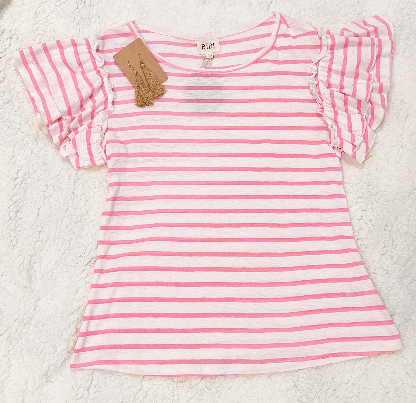 Pink Stripe Top with Ruffle Sleeves