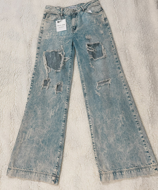 Wide Leg Distressed Jeans