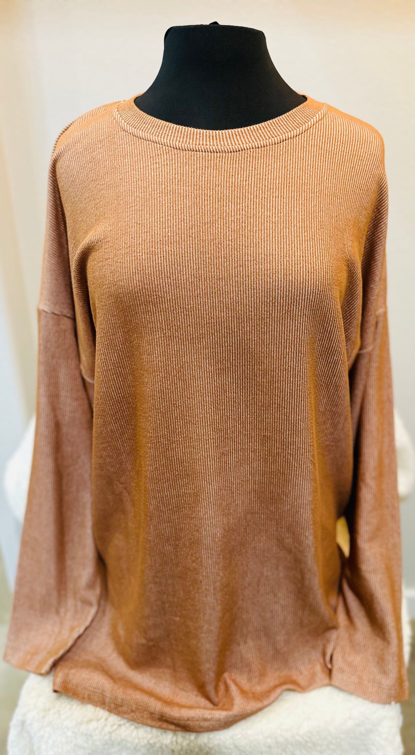 Rust Long Sleeve Ribbed Top