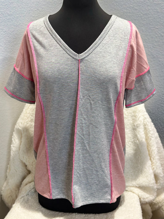 Grey/Pink Block Top