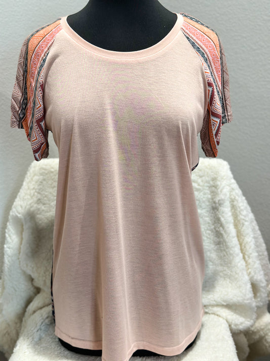 Peach Mixed Pattern Sleeve Top