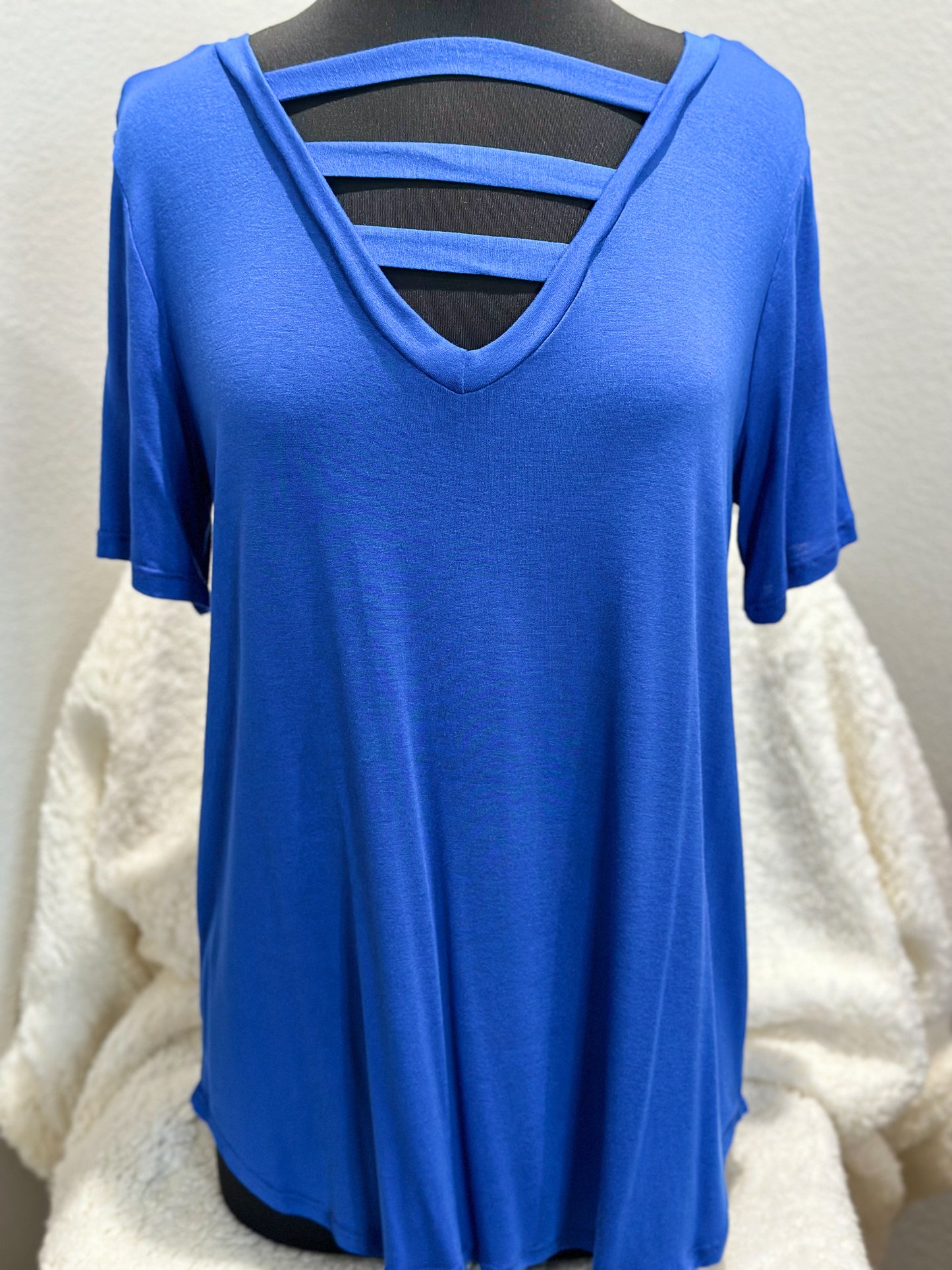 Blue V Neck w Strapped Front