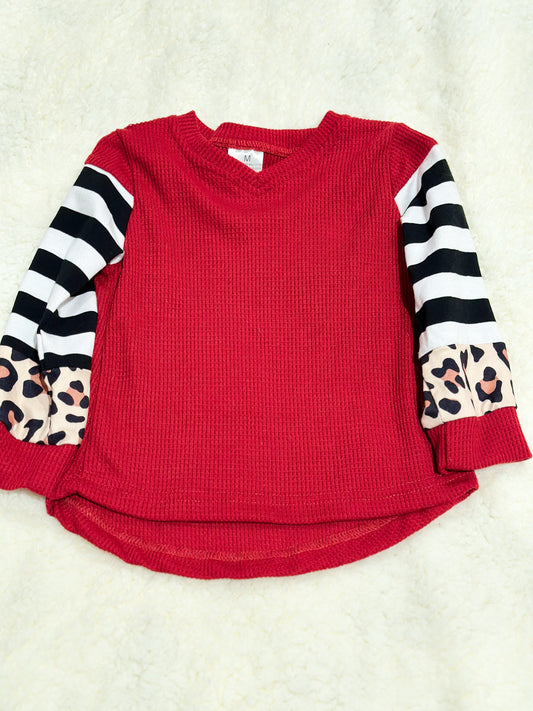 Girls Waffle/Leopard/Stripe Top