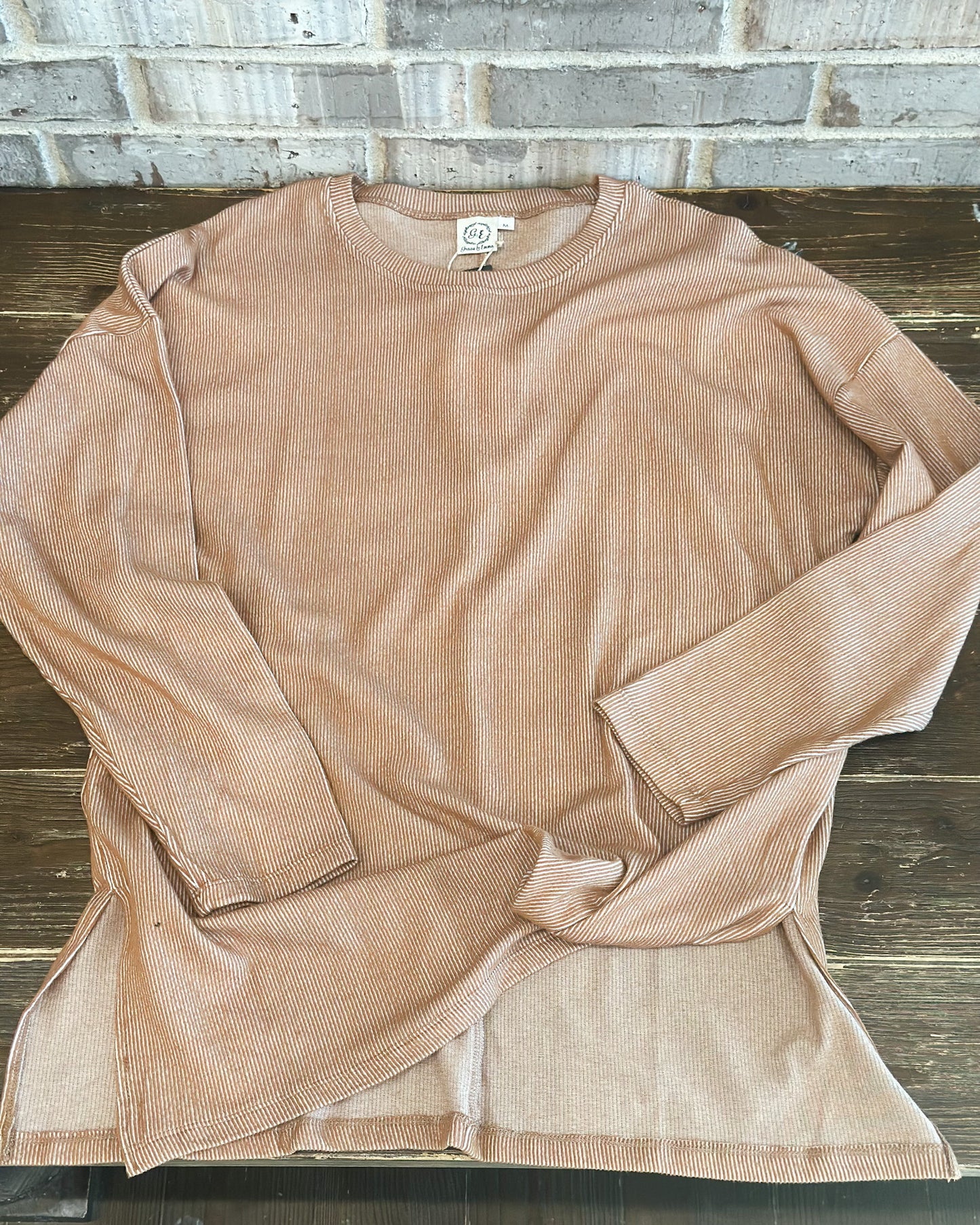 Rust Long Sleeve Ribbed Top