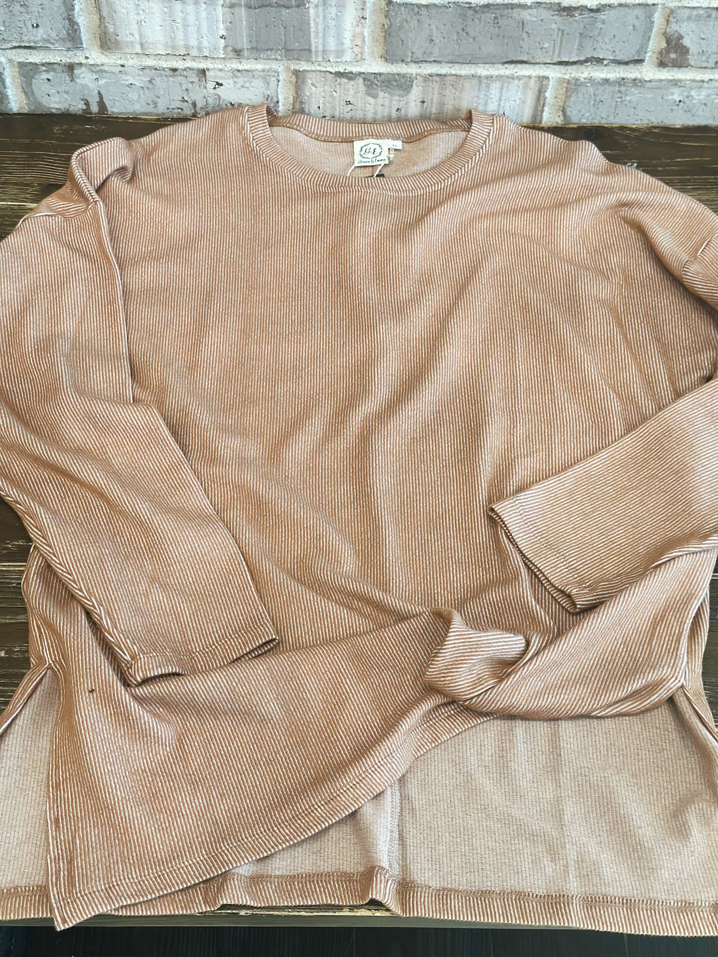 Rust Long Sleeve Ribbed Top